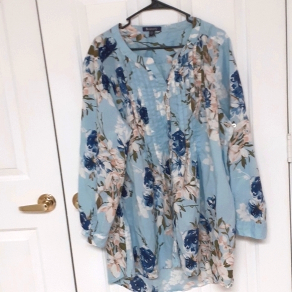 Roaman's women's Plus size 24 floral tunic Top Light Blue - Picture 2 of 9